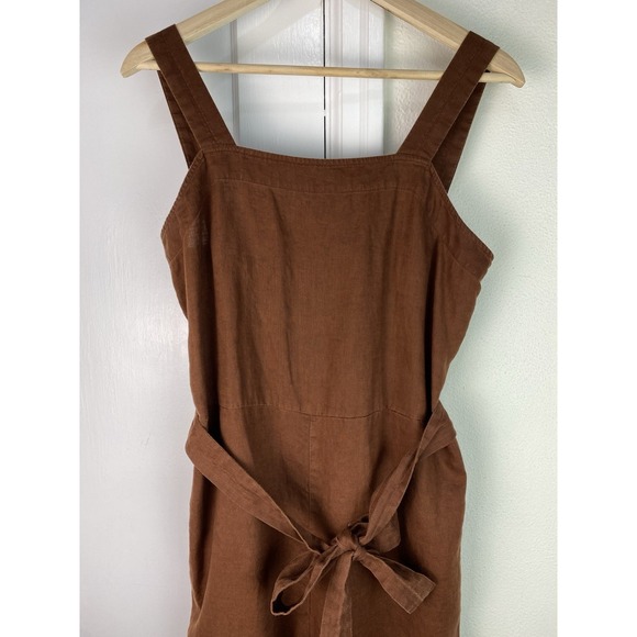 Quince Pants - Quince Women's L Chocolate Brown European Linen Square Neck Belted Jumpsuit